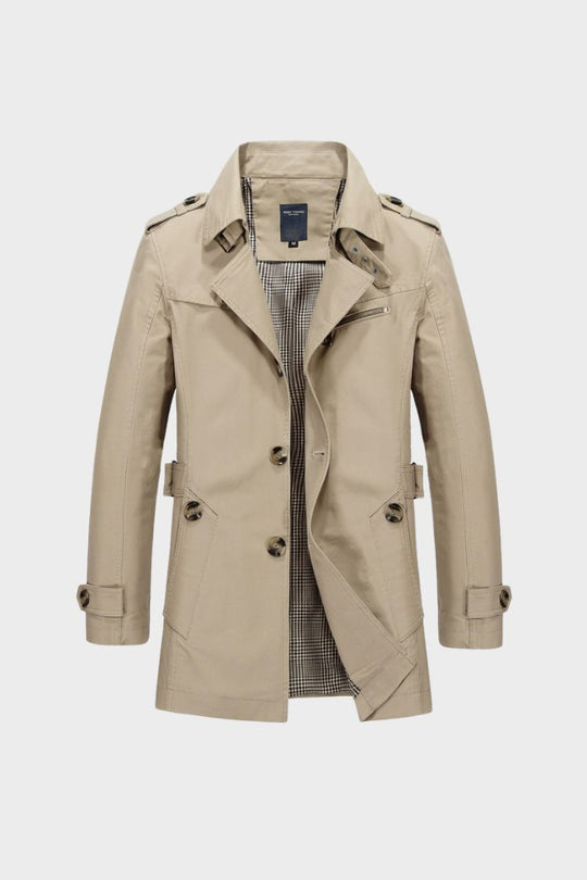 Herren Trenchcoat zweireihig Reverskragen Taschen mit Schulterdetails