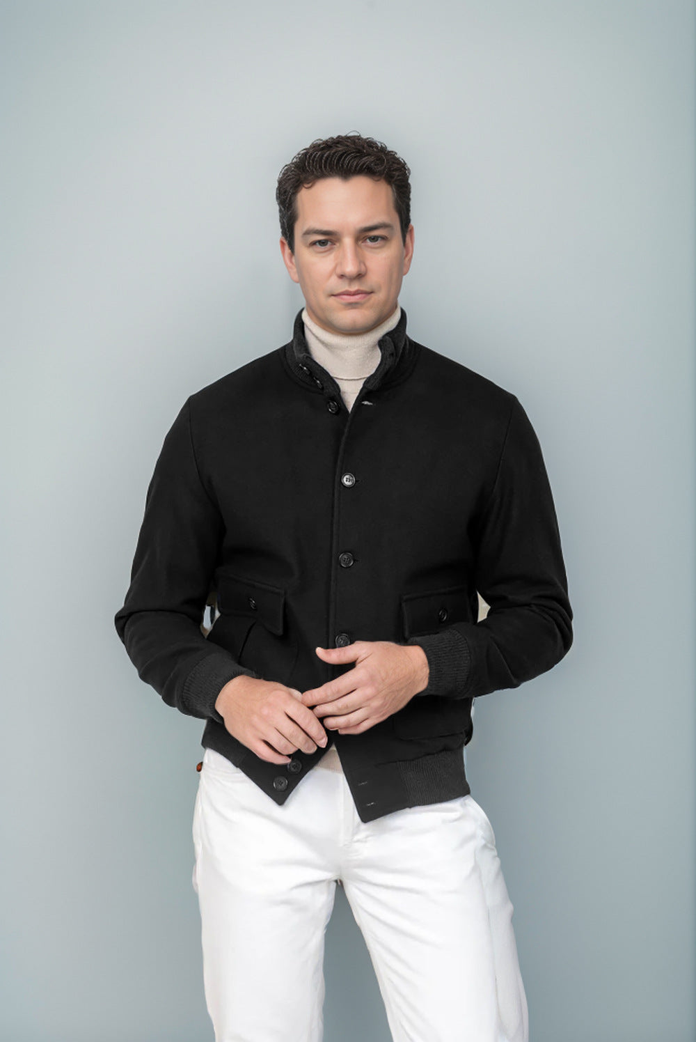 Herren Übergangsjacke mit Stehkragen und Reißverschlusstaschen 0
