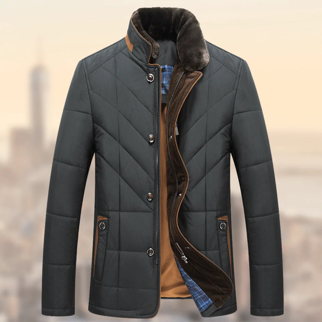 Herren Winterjacke klassischer Kragen Außentaschen mit Reißverschluss