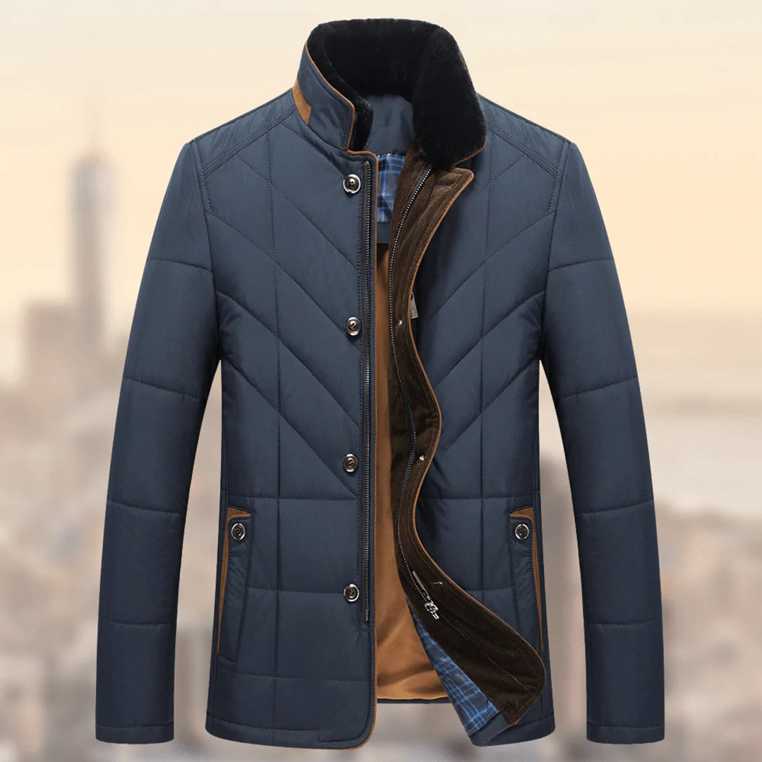 Herren Winterjacke klassischer Kragen Außentaschen mit Reißverschluss