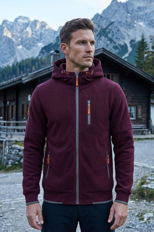 Herren Zip Hoodie Kapuze Brusttasche Lange Ärmel mit Kontrastzipper