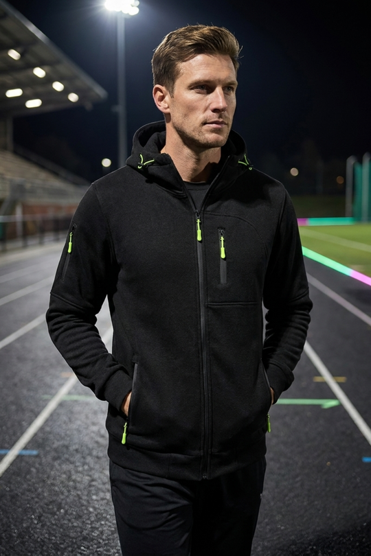Herren Zip Hoodie Kapuze Brusttasche Lange Ärmel mit Kontrastzipper