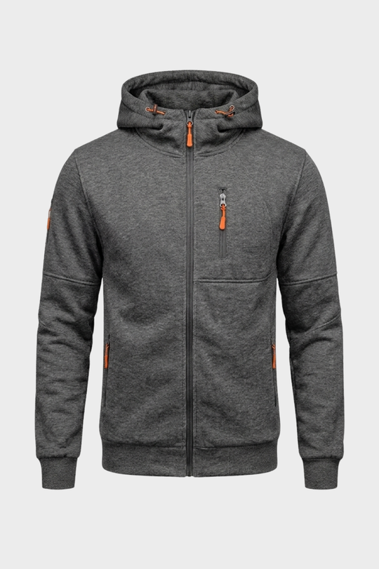 Herren Zip Hoodie Kapuze Brusttasche Lange Ärmel mit Kontrastzipper