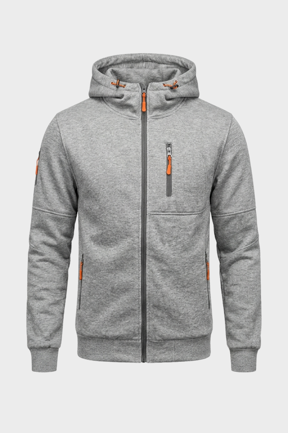 Herren Zip Hoodie Kapuze Brusttasche Lange Ärmel mit Kontrastzipper