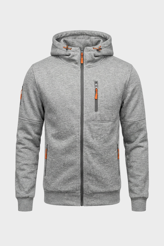 Herren Zip Hoodie Kapuze Brusttasche Lange Ärmel mit Kontrastzipper