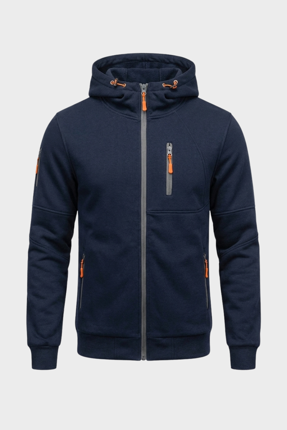 Herren Zip Hoodie Kapuze Brusttasche Lange Ärmel mit Kontrastzipper