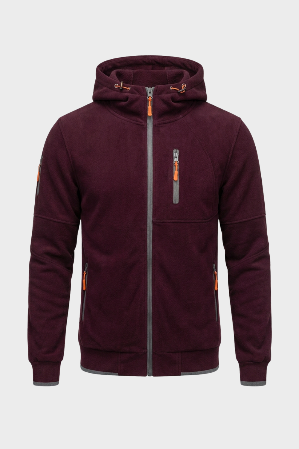 Herren Zip Hoodie Kapuze Brusttasche Lange Ärmel mit Kontrastzipper