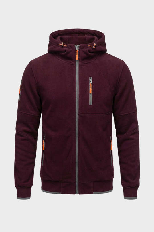 Herren Zip Hoodie Kapuze Brusttasche Lange Ärmel mit Kontrastzipper