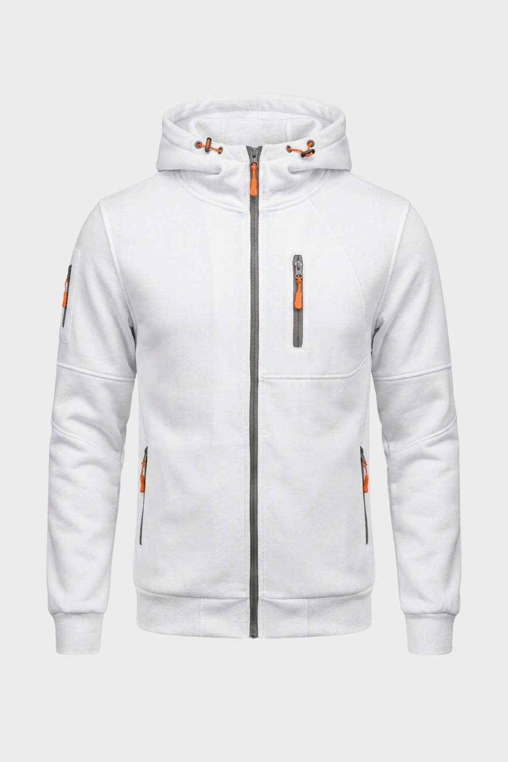 Herren Zip Hoodie Kapuze Brusttasche Lange Ärmel mit Kontrastzipper