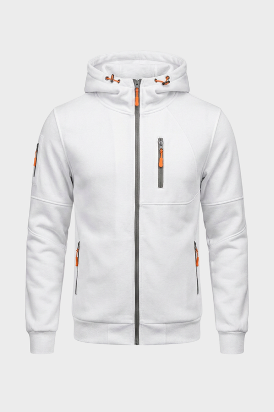 Herren Zip Hoodie Kapuze Brusttasche Lange Ärmel mit Kontrastzipper