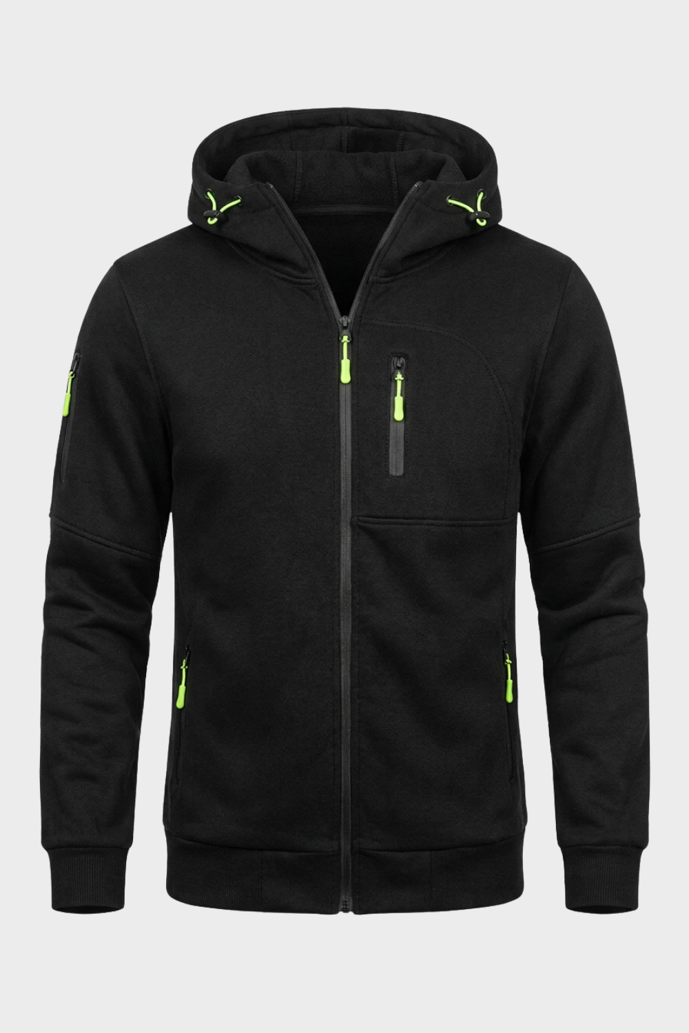 Herren Zip Hoodie Kapuze Brusttasche Lange Ärmel mit Kontrastzipper