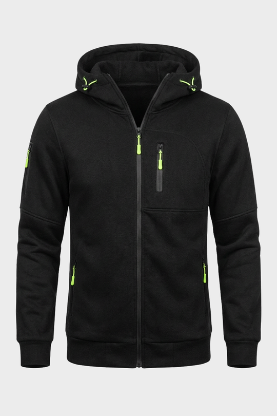 Herren Zip Hoodie Kapuze Brusttasche Lange Ärmel mit Kontrastzipper