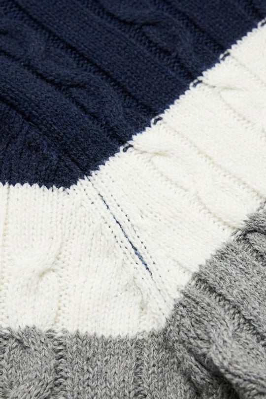 Herren Zopfmuster Pullover Farbblock Rundhals Strickpullover 2