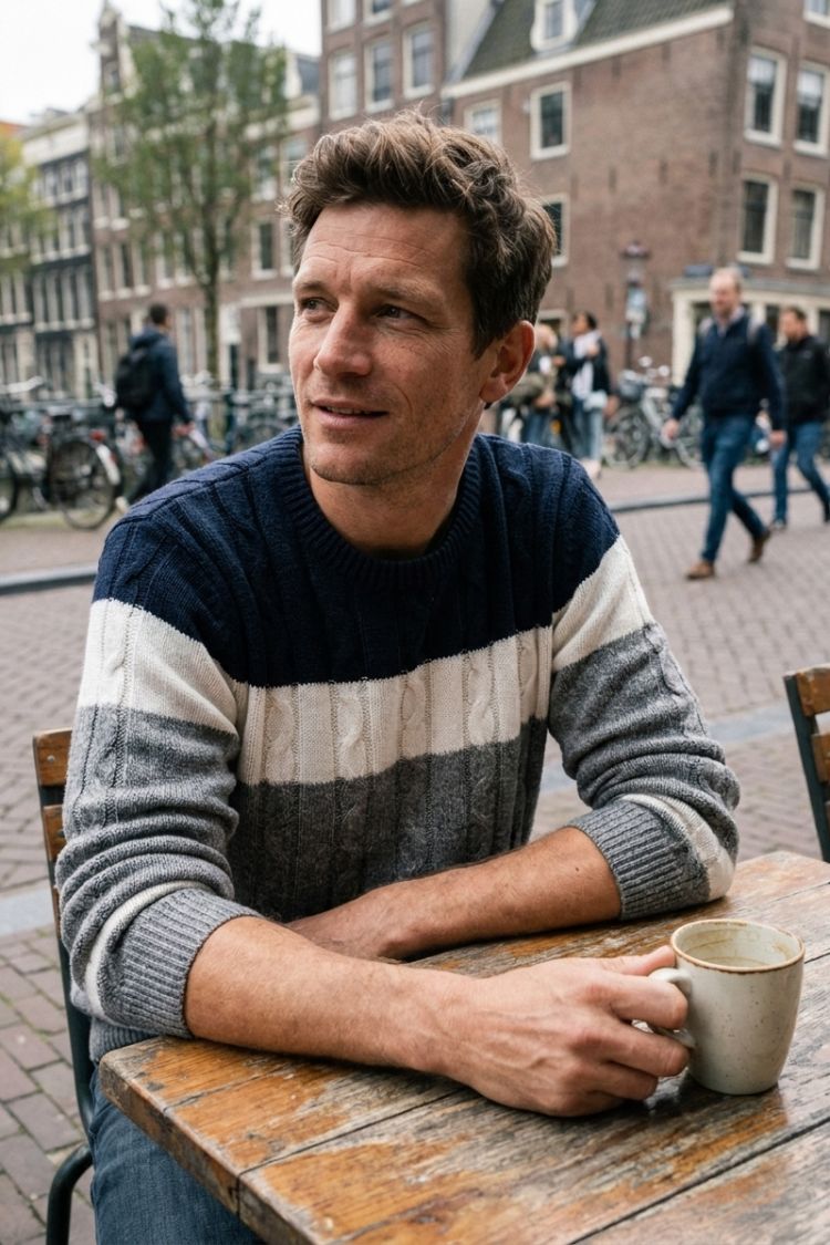 Herren Zopfmuster Pullover Farbblock Rundhals Strickpullover 4