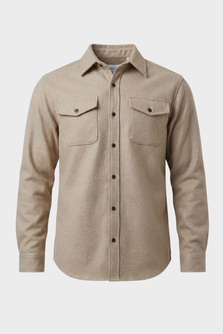 Herren Hemdjacke Knopfleiste Pattentaschen Langarm Hemdkragen 5