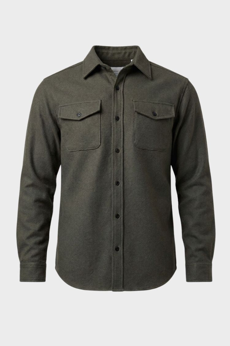 Herren Hemdjacke Knopfleiste Pattentaschen Langarm Hemdkragen 7