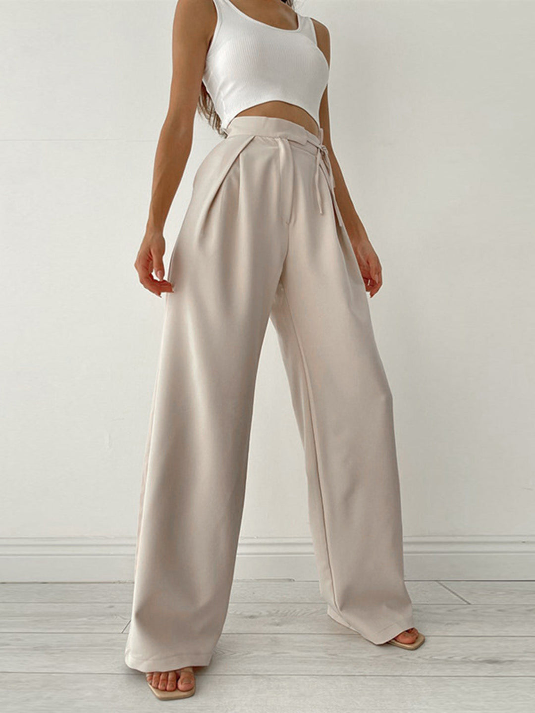 High-Waist-Stoffhose Damen | Weite Beine & Taillenschleife für Eleganten Look
