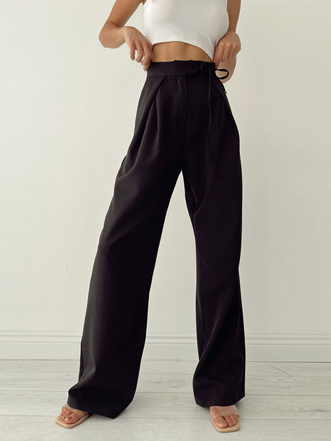 High-Waist-Stoffhose Damen | Weite Beine & Taillenschleife für Eleganten Look