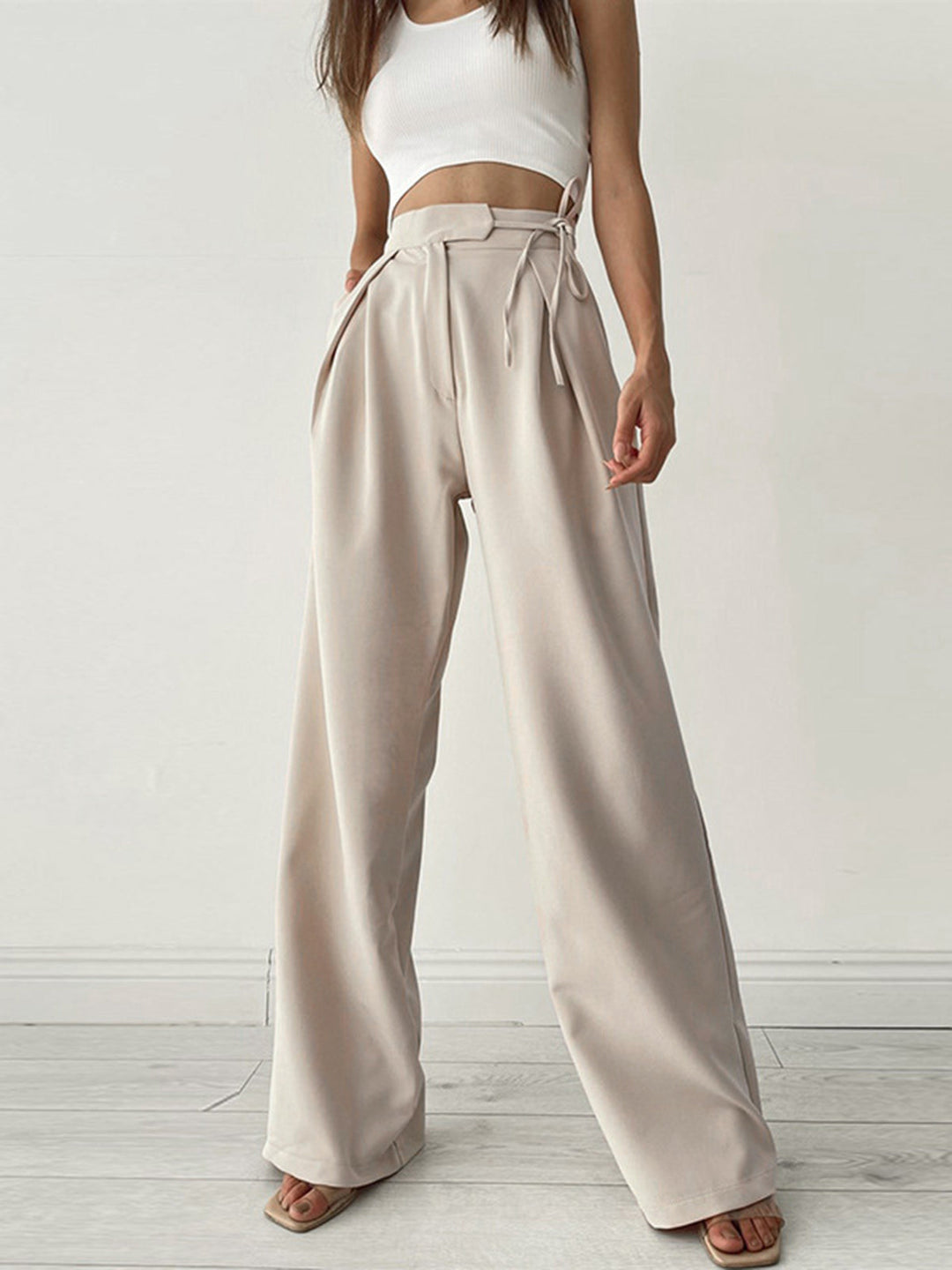 High-Waist-Stoffhose Damen | Weite Beine & Taillenschleife für Eleganten Look 1
