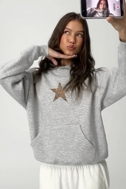 Hoodie Damen | Glitzer-Sternmotiv & Entspannte Passform