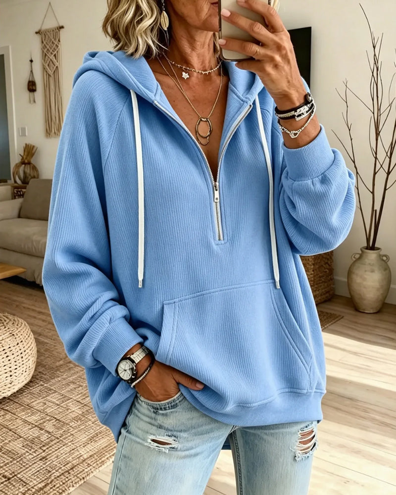 Hoodie Damen | Halber Reißverschluss & Kapuze