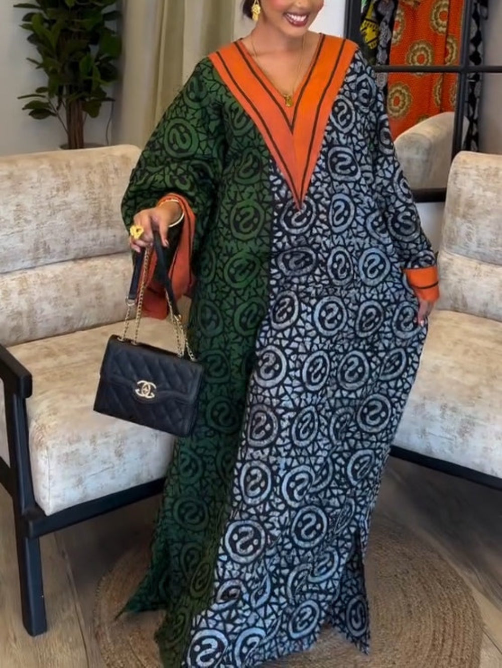 IMANI – AFRIKAANSE PRINT V-HALS KAFTAN MAXI JURK 0