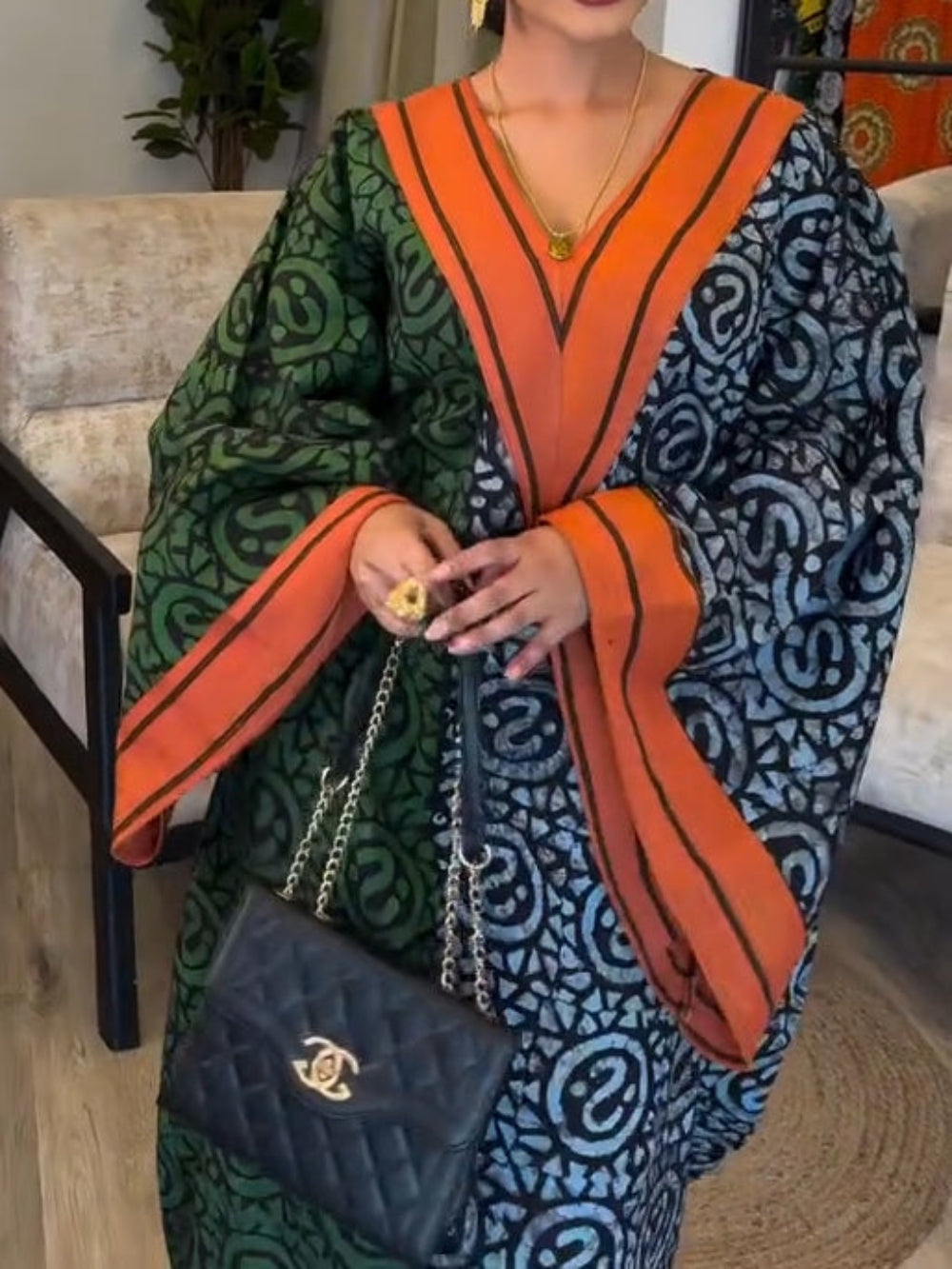 IMANI – AFRIKAANSE PRINT V-HALS KAFTAN MAXI JURK 3