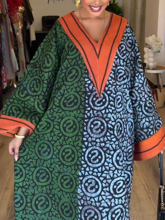 IMANI – AFRIKAANSE PRINT V-HALS KAFTAN MAXI JURK 5