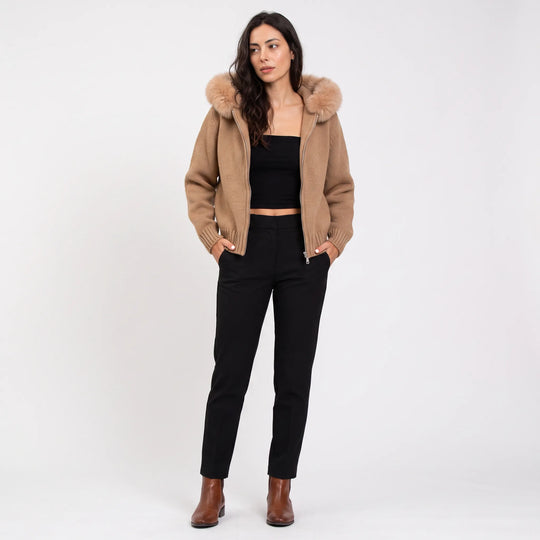 Beige jas met afneembare kraag