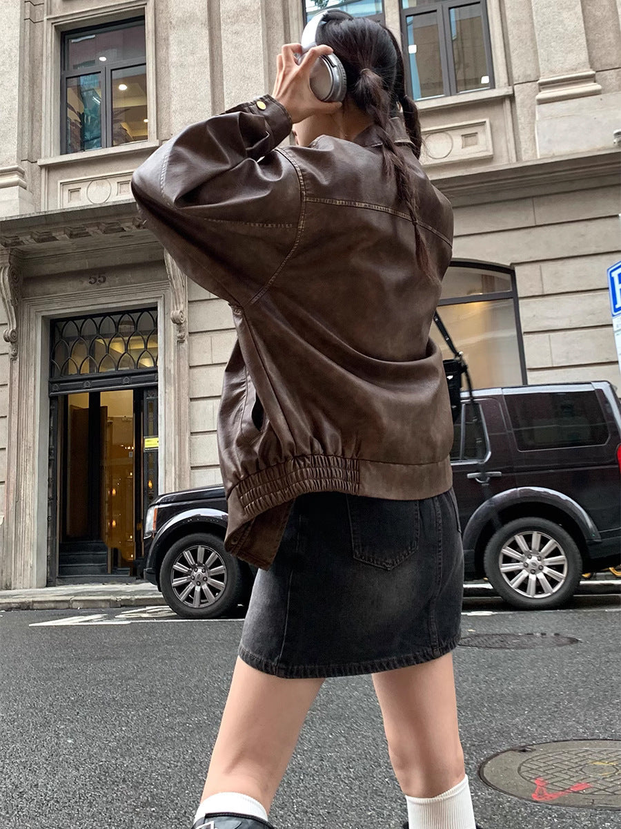 Jacke in Lederoptik Damen | Lockere Passform & Praktische Taschen