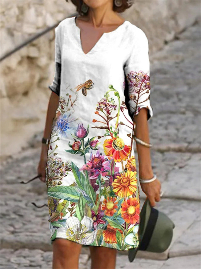 Jacqueline™ -  Lente V-hals Drie-Kwart Mouwen Jurk 4