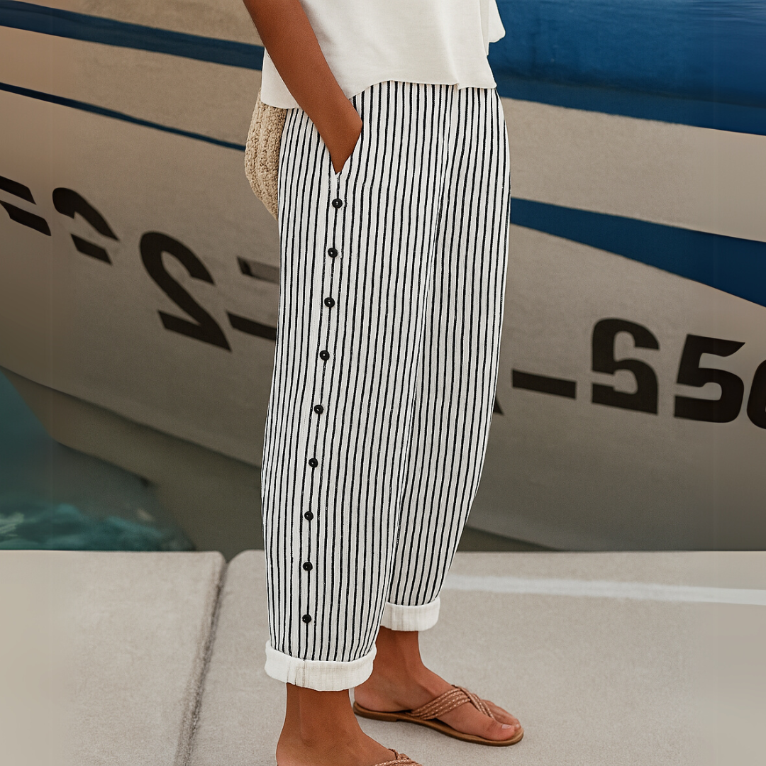 Jarane | Comfortabele gestreepte casual broek 0