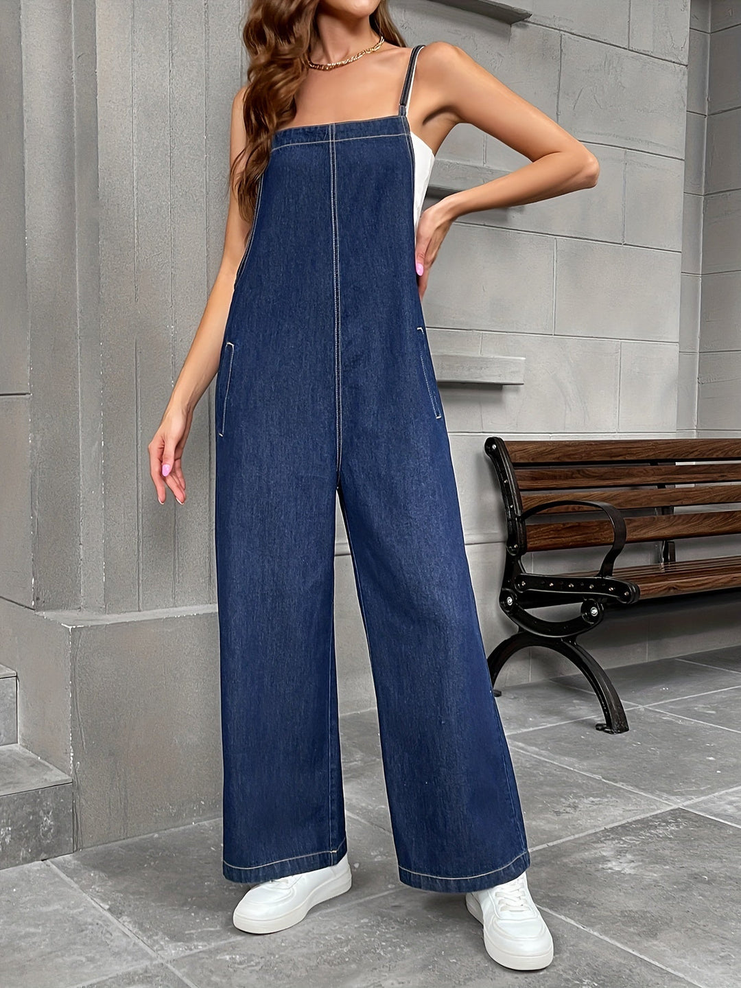 Jeans-Latzhose Damen Dark Wash - Nina