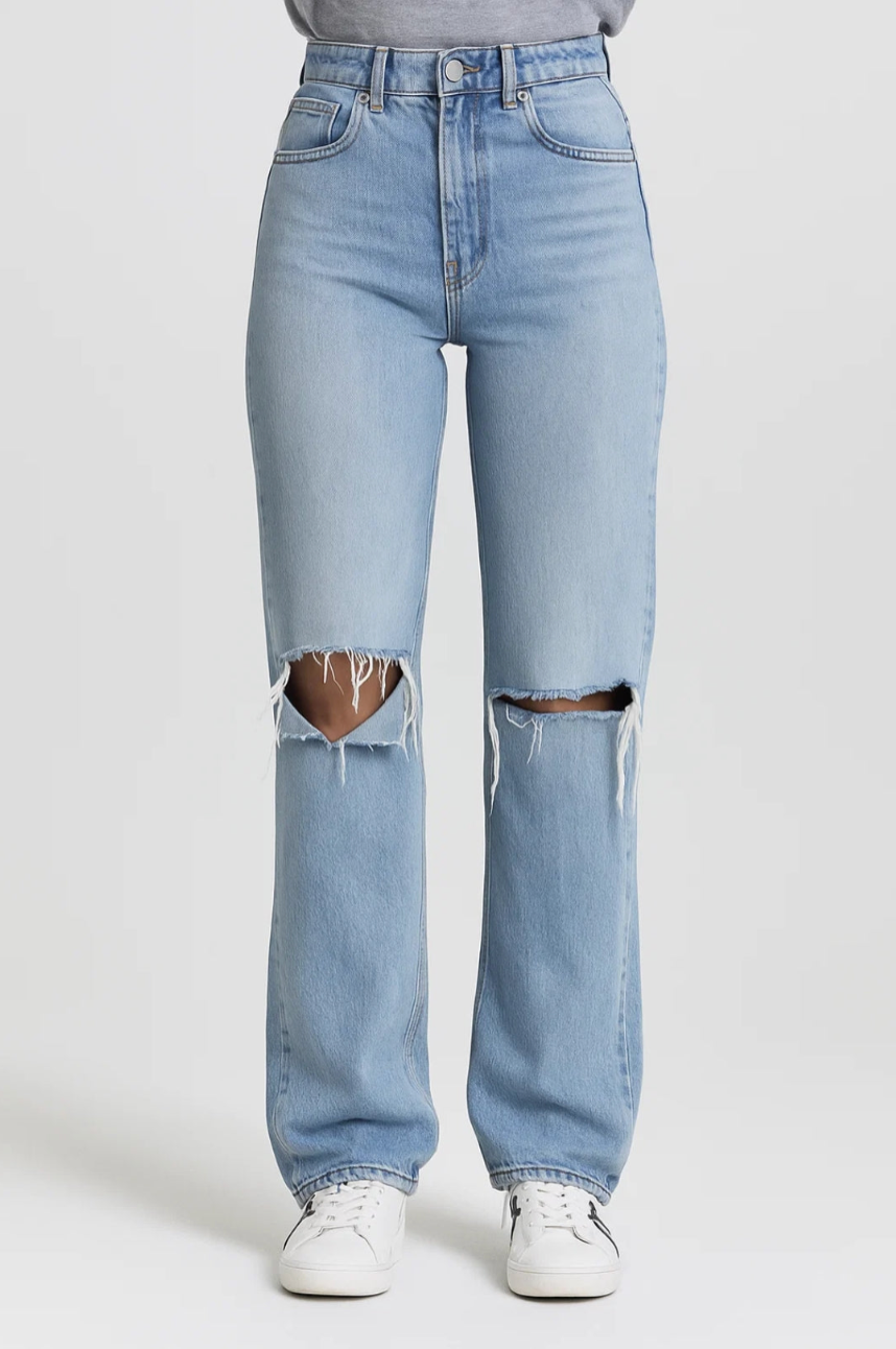 Jeans Dames - High Waist Straight Fit met Ripped Knie | Casual 0