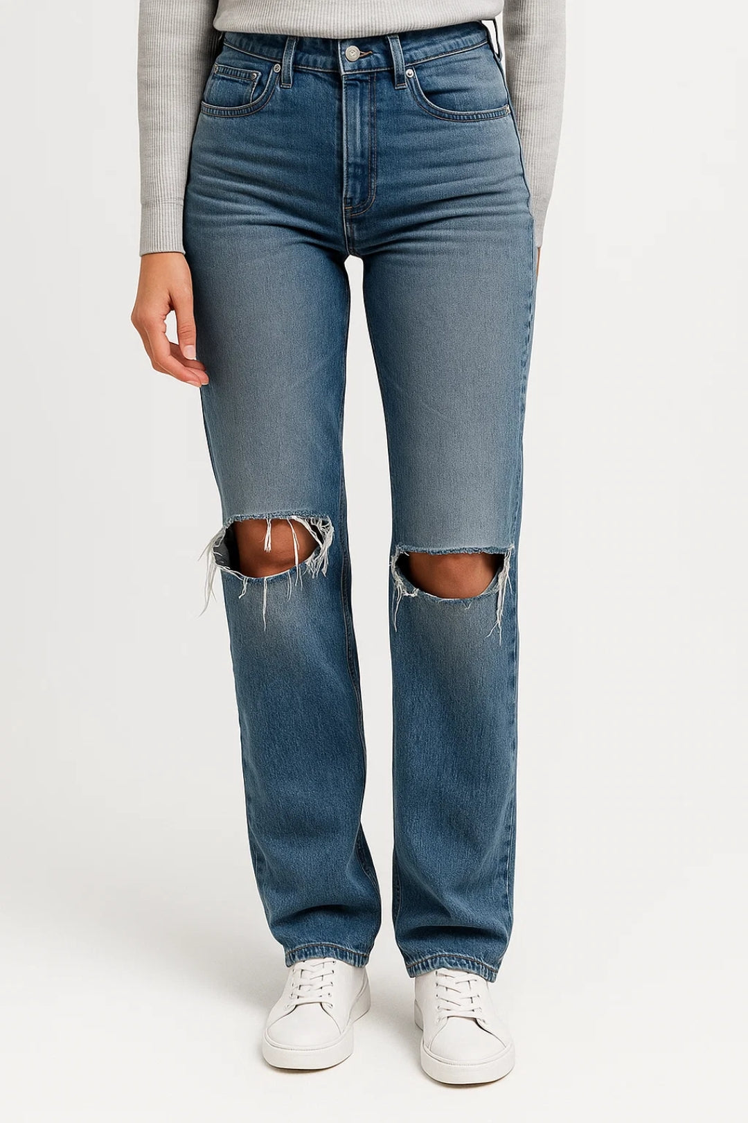 Jeans Dames - High Waist Straight Fit met Ripped Knie | Casual 1