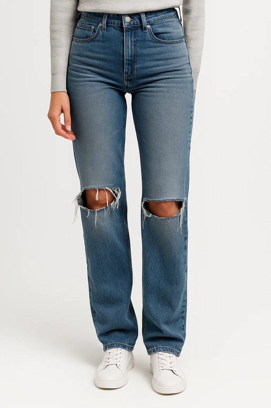 Jeans Dames - High Waist Straight Fit met Ripped Knie | Casual 1