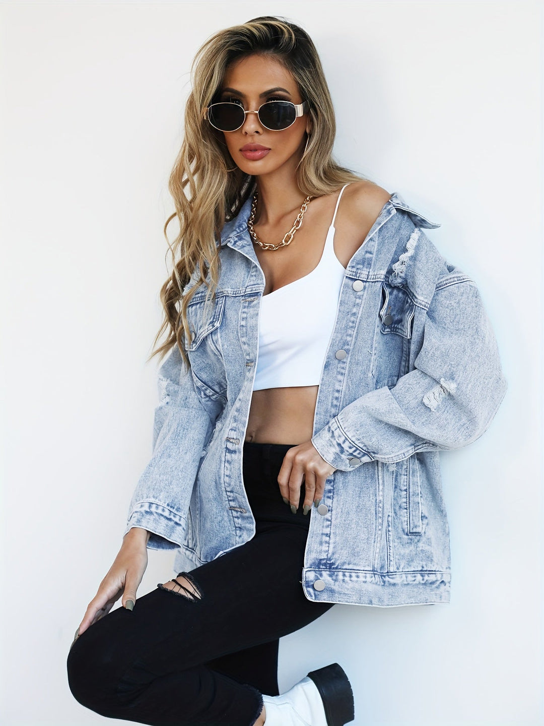Jeansjacke Damen | Locker Fallende Passform & Coole Destroyed-Details