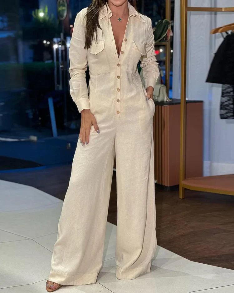 Jumpsuit Damen mit Langen Ärmeln und Weiten Beinen - Amy