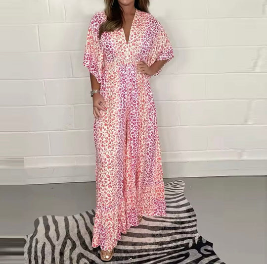 Jumpsuit Damen mit V-Ausschnitt und Leopardenprint - Viollet
