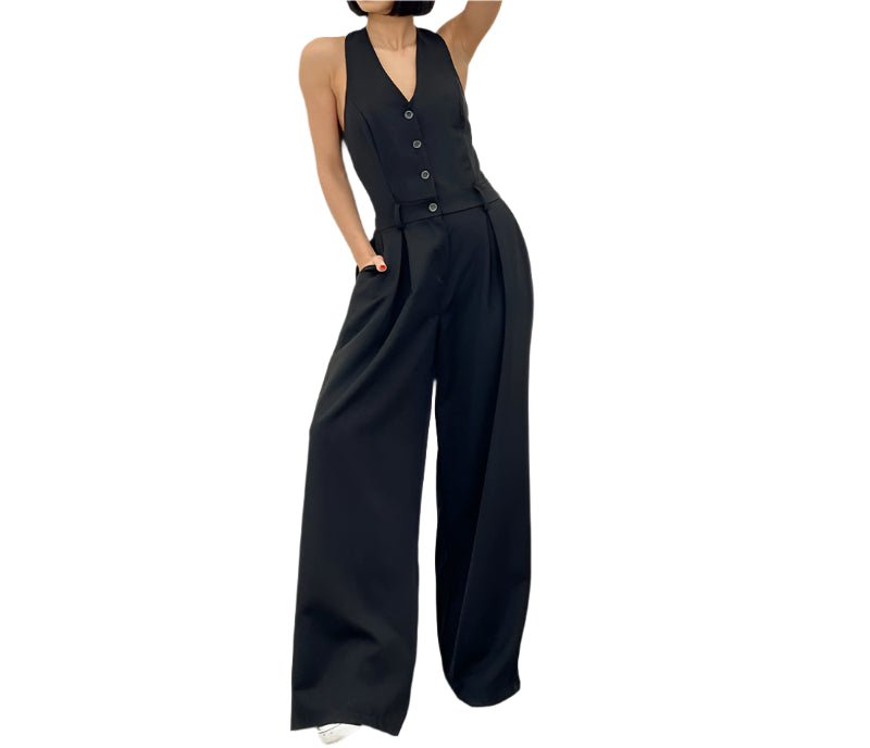 Jumpsuit Dames | Halternek Gilet Top & Elegante Wide Leg