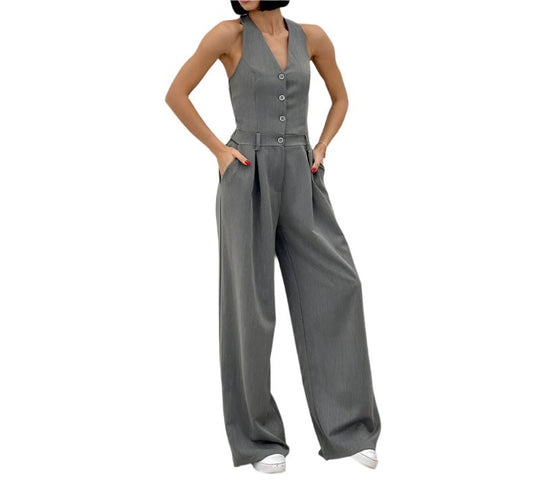 Jumpsuit Dames | Halternek Gilet Top & Elegante Wide Leg