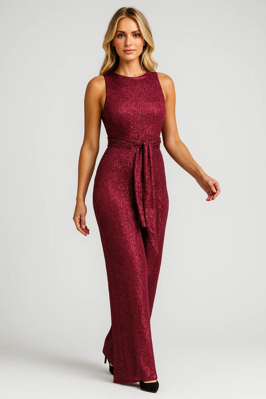 Jumpsuit Dames - Mouwloos Feestmodel met Ceintuur | Glitter 2
