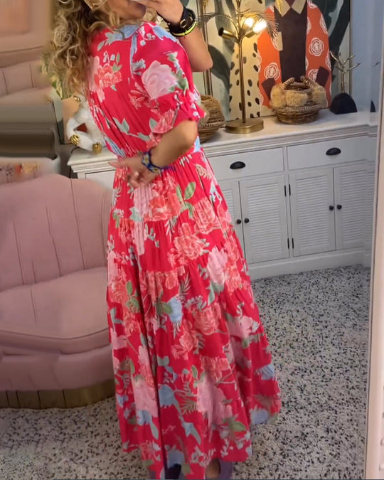 Jurk met V-hals zak met bloemenprint 5