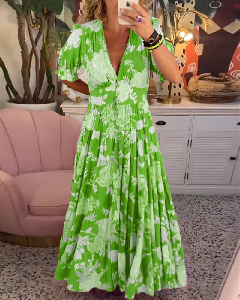 Jurk met V-hals zak met bloemenprint 8