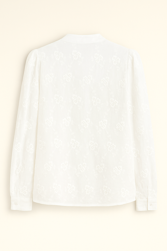 Kant Geborduurde Blouse - Lange Mouwen Ontwerp & Knopen Sluiting