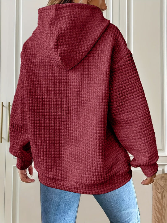 Detailansicht der Waffelstruktur am Damen-Kapuzenpullover