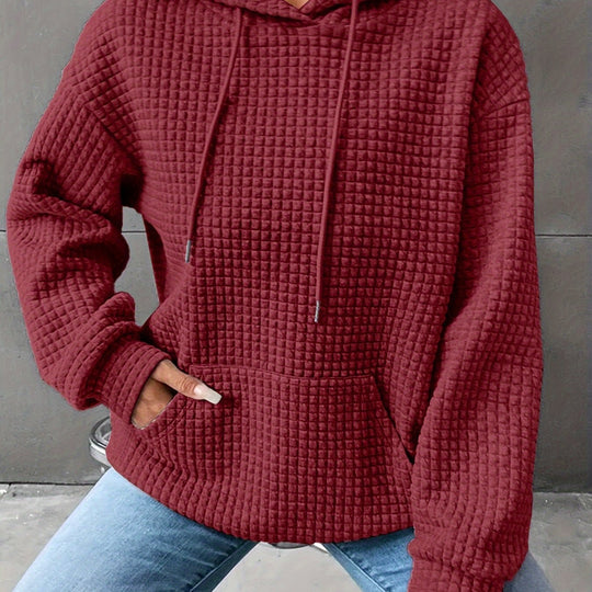 Damen-Kapuzenpullover mit strukturierter Waffeloptik in der Vorderansicht