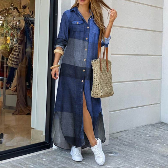 Kariertes Maxi-Hemdblusenkleid Damen - Danica 3