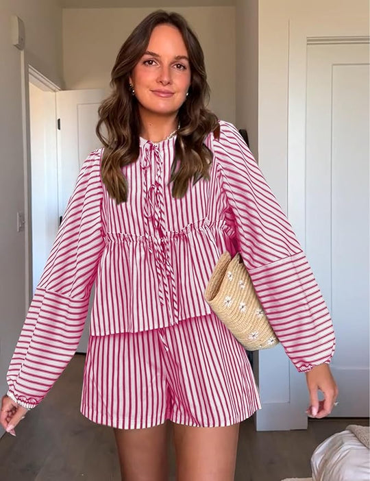 Kariertes Sommerset Damen aus Bluse und Shorts - Lola 10