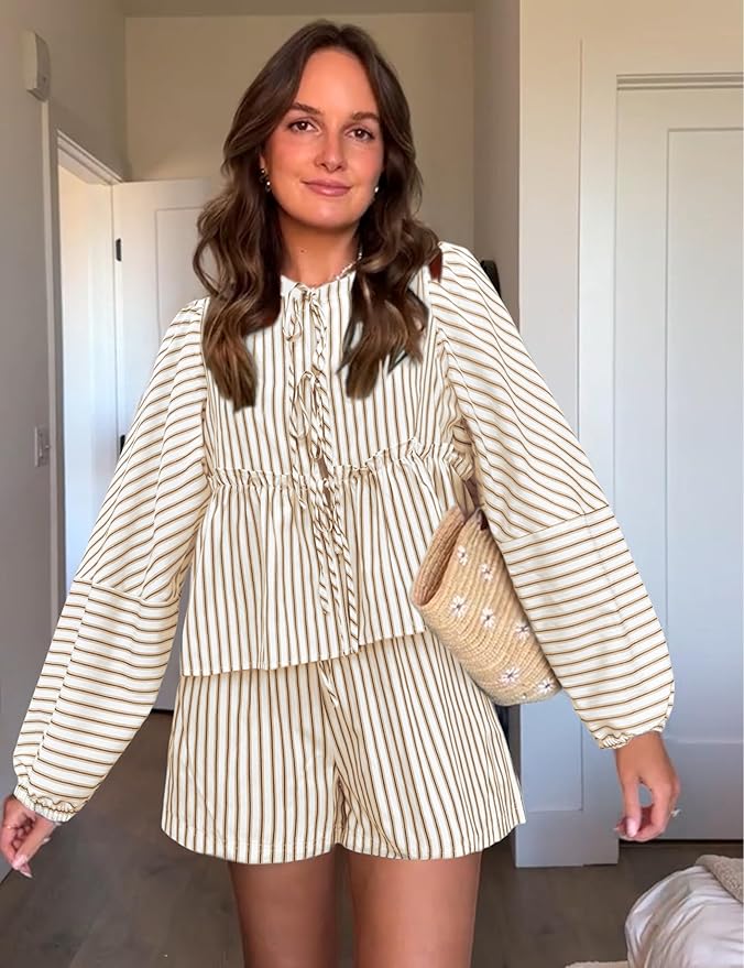 Kariertes Sommerset Damen aus Bluse und Shorts - Lola 7